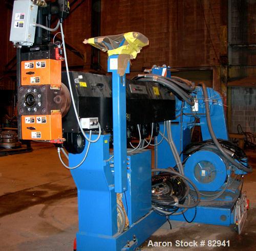 USED: Davis Standard 3.5" Mark V single screw extruder, model 35IN35, approx 30:1 L/D ratio. Electrically heated, air cooled 6 zone non-vented barrel. Water cooled feed throat, no hopper. Driven by a...