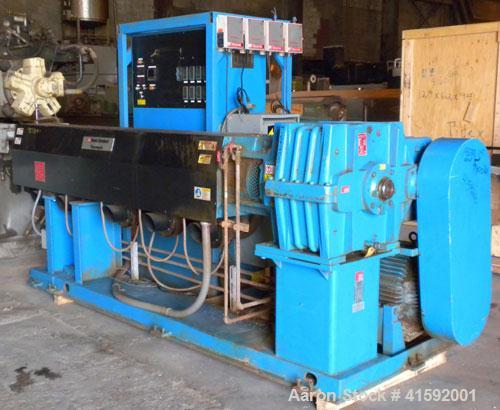 Used Davis Standard 3-1/2" Single Screw Extruder, Model 3.5MV-350. 30 to 1 L/D ratio. Electrically heated, air cooled 5 zone barrel. Water cooled feed throat, no hopper. Driven by a 60 hp, 3/60/460 v...