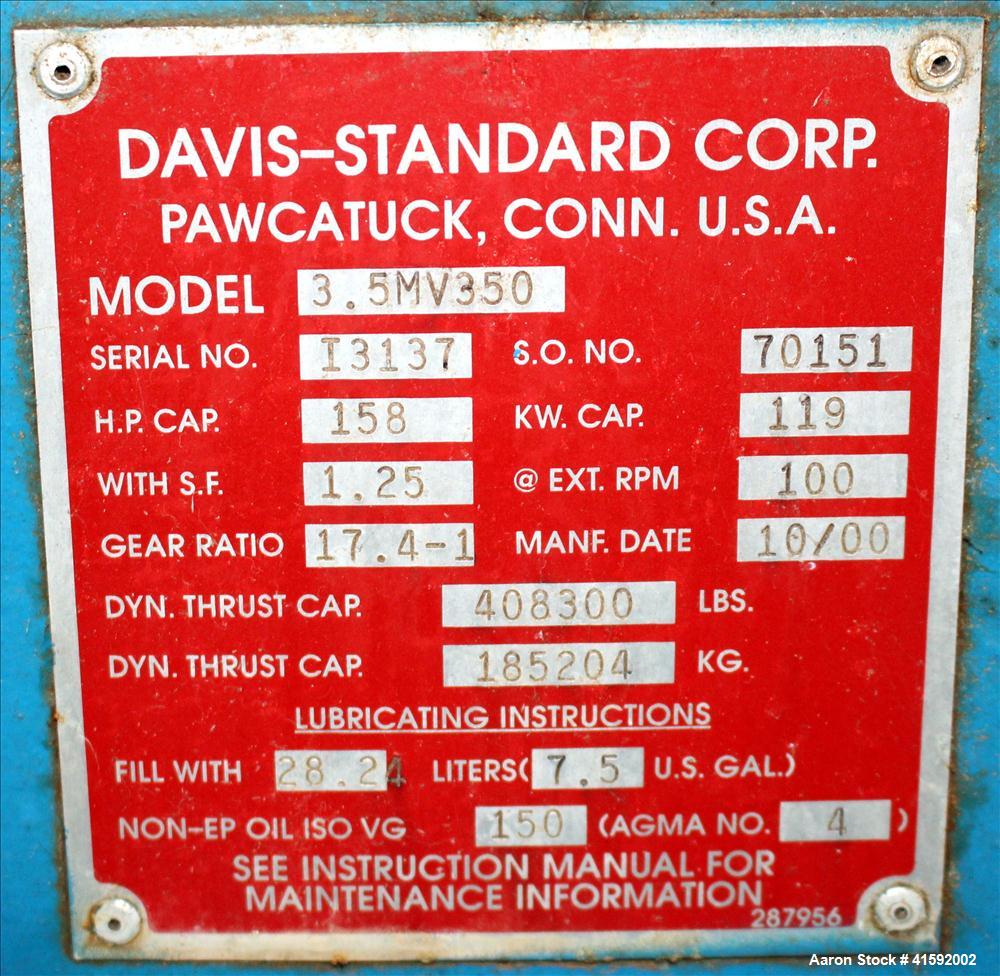 Used Davis Standard 3-1/2' Single Screw Extruder, Model 3.5MV-350