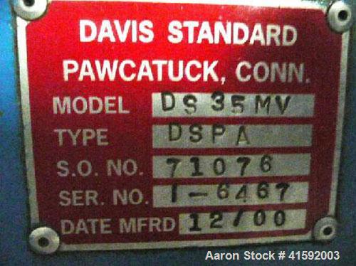 Used Davis Standard 3-1/2' Single Screw Extruder, Model 3.5MV-350
