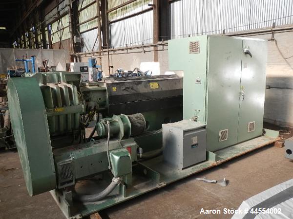 Used Davis Standard 4.5" single screw extruder, model 45IN45HT, 30:1 L/D, electrically heated, air cooled barrel, jacketed feed section with hopper, 17.49:1 gearbox ratio, top vented and plugged, 150...