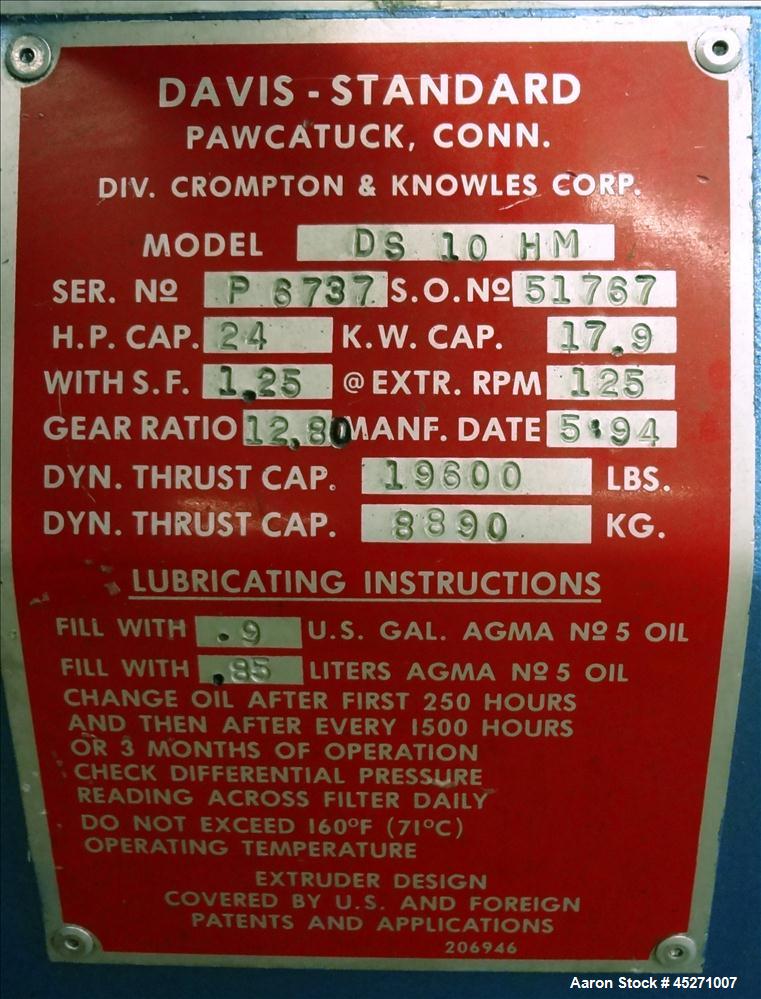 Used Davis Standard 1" Single Screw Extruder, Model DS-10-HM