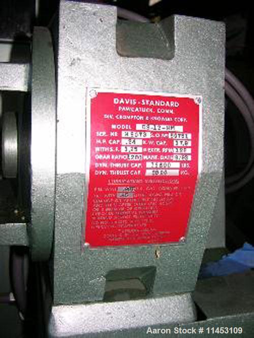 Used-1.25" Davis Standard Extruder, model DS-12-HM. 24:1 L/D, electrically heated, air cooled, vented and plugged, jacketed ...