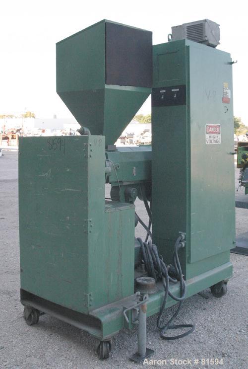 USED: Davis Standard 2" single screw extruder, model DS-20V8-24. 24:1 L/D ratio. Requires screw. Electrically heated, air cooled. 3 zone non-vented barrel. Water cooled feed throat with hopper. Drive...