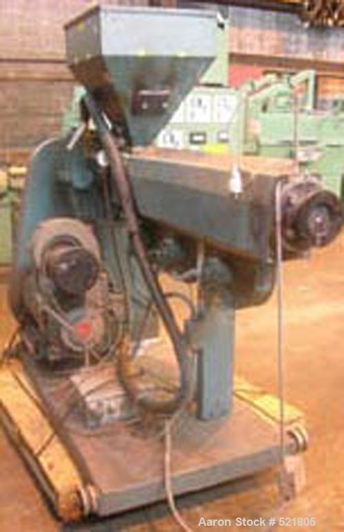 USED: 2" Davis Standard extruder, model DS-20. 24:1 L/D, electrically heated, air cooled, jacketed feed with hopper, with 20 hp motor, 6.53:1 gearbox ratio, 152 rpm screw. New 1988.
