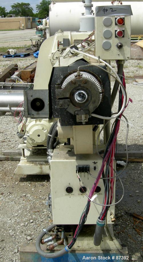 USED: Davis Standard 2" screw diameter single screw extruder, model DS-20. 30:1 L/D ratio. Electrically heated, air cooled, 4 zone non-vented barrel. Water cooled feed throat. Driven by a 20 hp, 500 ...