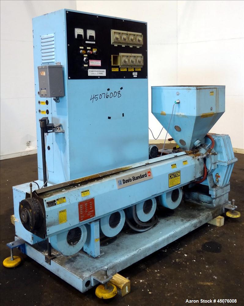 Used Davis Standard 3" Single Screw Extruder, Model DS-30. Approximate 24 to 1 L/D Ratio. Electrically heated, air cooled 4 zone non-vented barrel. Water cooled feed throat with hopper. Driven by a 4...