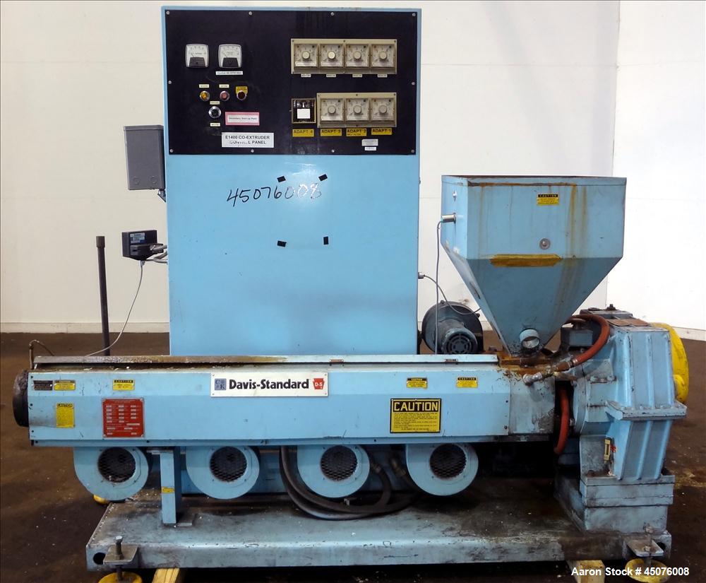 Used Davis Standard 3" Single Screw Extruder, Model DS-30. Approximate 24 to 1 L/D Ratio. Electrically heated, air cooled 4 zone non-vented barrel. Water cooled feed throat with hopper. Driven by a 4...