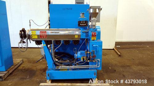 Used Davis Standard 1-1/2” Single Screw Extruder, Model DS15H, Type DSPA. SO# 76499. Approximate 30 to 1 L/D ratio. Driven by a 10hp motor thru a reducer, HP capacity 24, service factor 1.25, ratio 1...