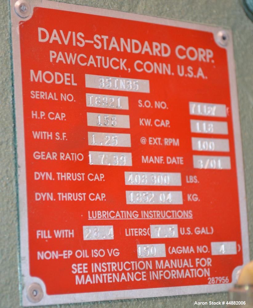 Used Davis Standard 3-1/2" Single Screw Extruder, Model DSPW35IN35
