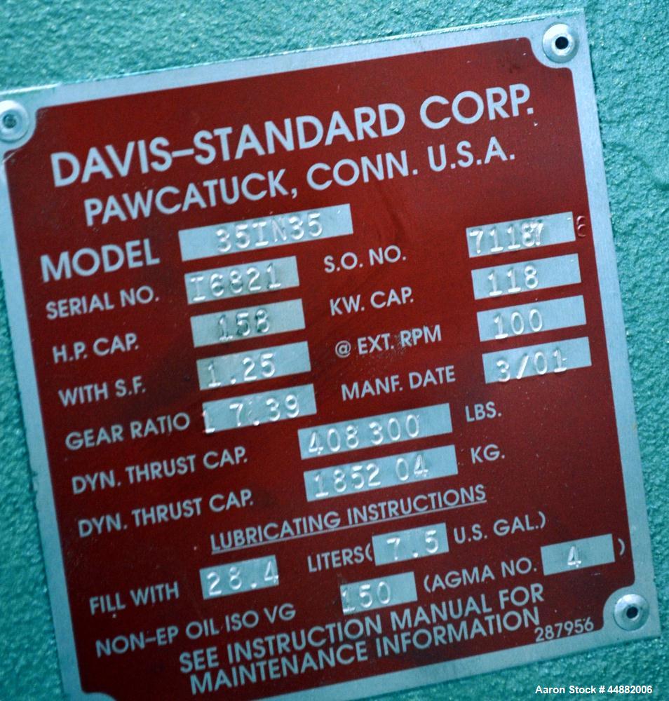Used Davis Standard 3-1/2" Single Screw Extruder, Model DSPW35IN35