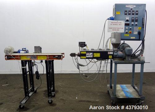 Used Davis Standard 1” Diameter Single Screw Extruder, Model KLB-100, Type DSPA. Approximate 28 to 1 L/D ratio. Electrically heated, air cooled 4 zone non-vented barrel. Water cooled feed throat with...