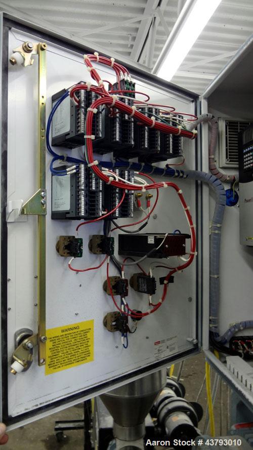Used Davis Standard 1” Diameter Single Screw Extruder, Model KLB-100, Type DSPA. Approximate 28 to 1 L/D ratio. Electrically heated, air cooled 4 zone non-vented barrel. Water cooled feed throat with...