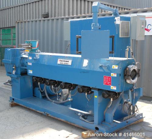 Used Davis Standard 3-1/2" Single Screw Extruder, Model Mark V. 30 to 1 L/D Ratio. Electrically heated, air cooled 5 zone non-vented barrel. Water cooled feed throat with magnet, no hopper. Driven by...