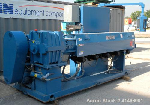Used Davis Standard 3-1/2" Single Screw Extruder, Model Mark V. 30 to 1 L/D Ratio. Electrically heated, air cooled 5 zone non-vented barrel. Water cooled feed throat with magnet, no hopper. Driven by...