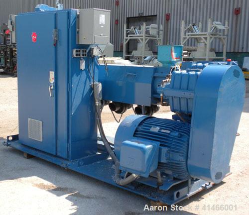 Used Davis Standard 3-1/2" Single Screw Extruder, Model Mark V. 30 to 1 L/D Ratio. Electrically heated, air cooled 5 zone non-vented barrel. Water cooled feed throat with magnet, no hopper. Driven by...