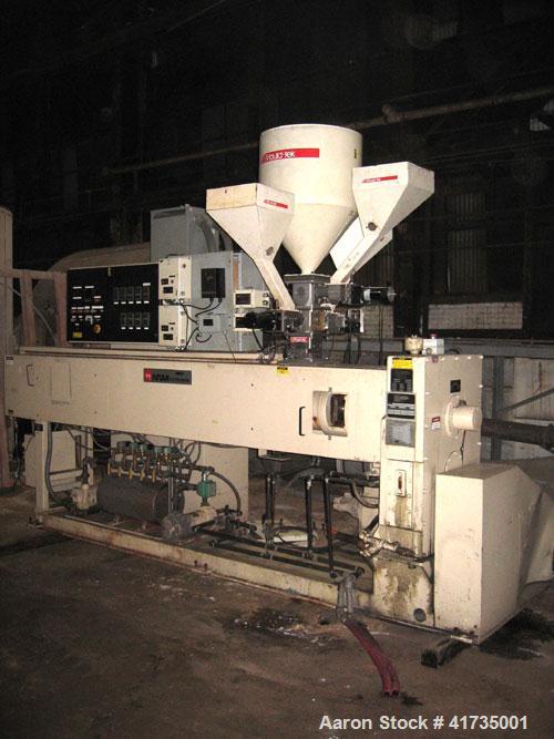 Used Davis Standard/NRM 3-1/2" Single Screw Extruder, Model PM III. 32 to 1 L/D ratio. Electrically heated, water cooled 5 zone non-vented barrel with a pump, tank, and heat exchanger. Water cooled f...