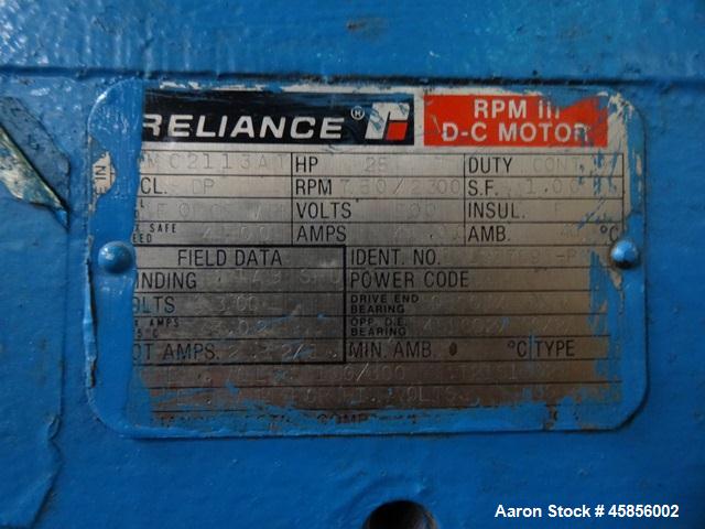 Used Deltaplast 2" Single Screw Cold Feed Extruder. Approximately 24 to 1 L/D ratio, electrically heated, air cooled barrel. Jacketed feed section, pedestal mounted with power roll strip feeder drive...