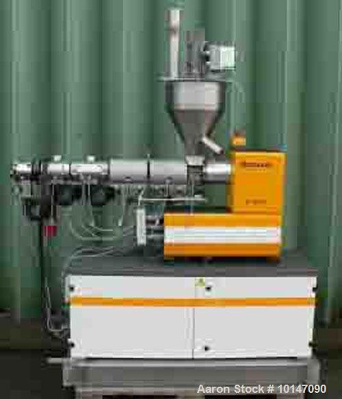 Used Dr. Collin GmbH Lab Size Single Screw Extruder, Type 30x25D.  1.17" (30 mm) diameter.  25:1 L/D + 5D, (3) heating zones, electric heating 1200+1000+700 watt, air cooled.  Variable speed screw.  ...