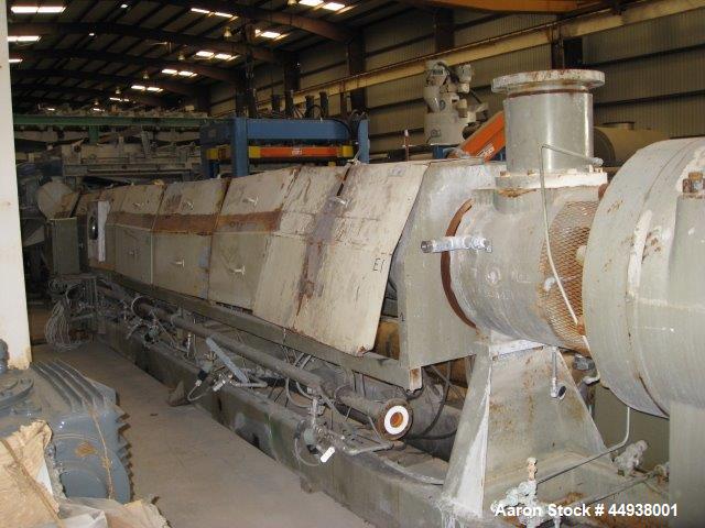 Used Egan 8" Diameter Single Screw Extruder, Model 36T01.  Approximately 36 to 1 L/D ratio.  Electrically heated, water cooled, side vented 15 zone barrel. Approximately 42" centerline height.  No mo...