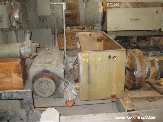 Used Egan 8" Diameter Single Screw Extruder, Model 36T01.  Approximately 36 to 1 L/D ratio.  Electrically heated, water cooled, side vented 15 zone barrel. Approximately 42" centerline height.  No mo...
