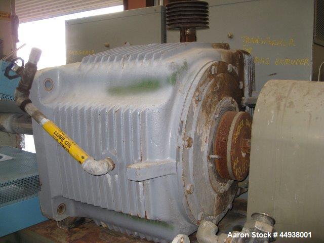 Used Egan 8" Diameter Single Screw Extruder, Model 36T01.  Approximately 36 to 1 L/D ratio.  Electrically heated, water cooled, side vented 15 zone barrel. Approximately 42" centerline height.  No mo...