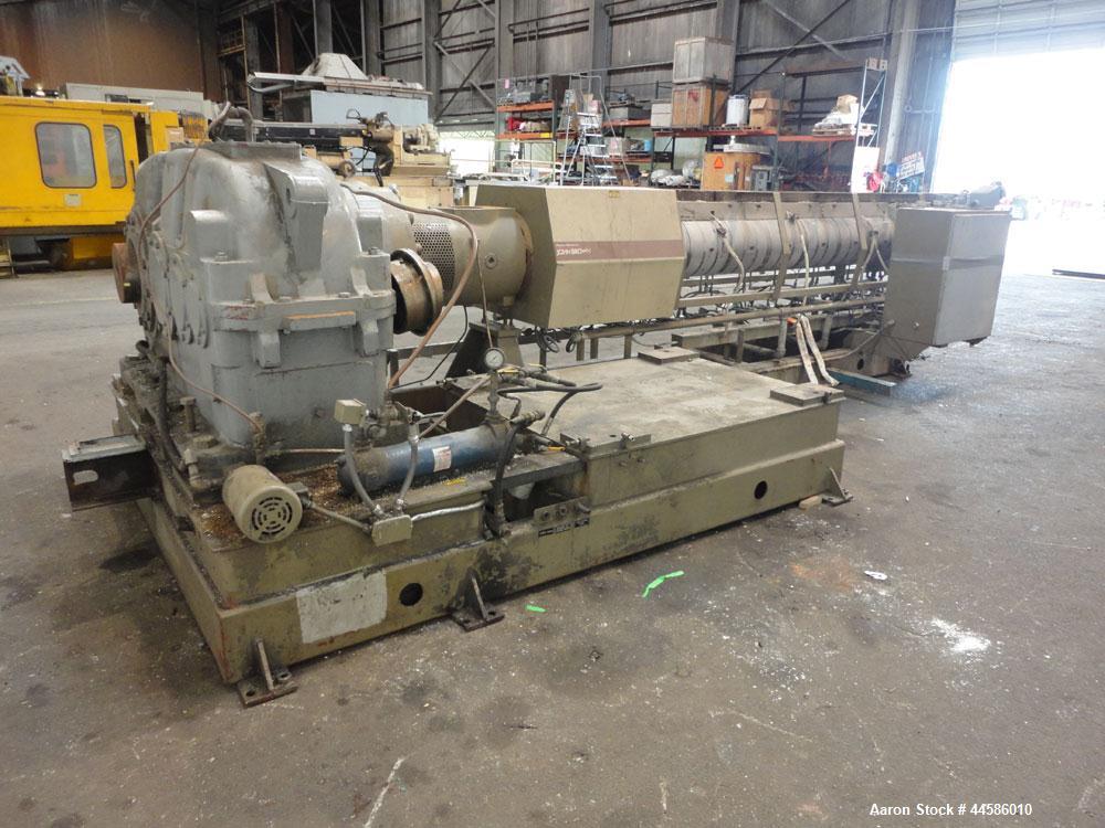 Used Egan Machinery 8" Single Screw Extruder, Model B0-08038-01. Approximately 24 to 1 L/D ratio. Electrically heated, water cooled 11 zone non-vented barrel with pump and holding tank.  Water cooled...