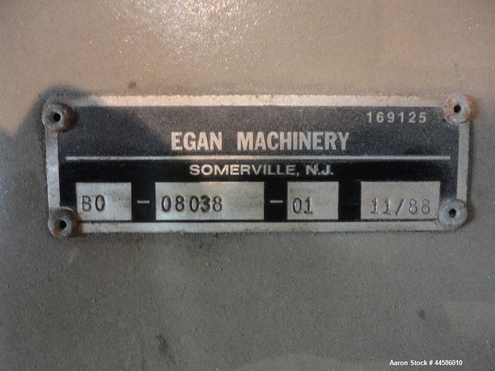 Used Egan Machinery 8" Single Screw Extruder, Model B0-08038-01. Approximately 24 to 1 L/D ratio. Electrically heated, water cooled 11 zone non-vented barrel with pump and holding tank.  Water cooled...
