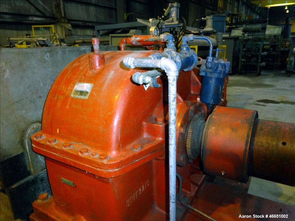 Used Egan Machinery 6" Single Screw Extruder. Approximate 22 to 1 L/D ratio, electrically heated, water cooled 7 zone non-vented barrel with pump, tank, and heat exchanger. Water cooled feed throat, ...