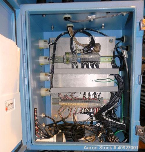 Used Genca Single Screw Extruder, Model EB 100245HF2001WE9179, 1" Screw diameter approximate 28:1 L/D ratio, electrically heated, air cooled, non-vented 3 zone barrel. Water cooled feed with a magnet...