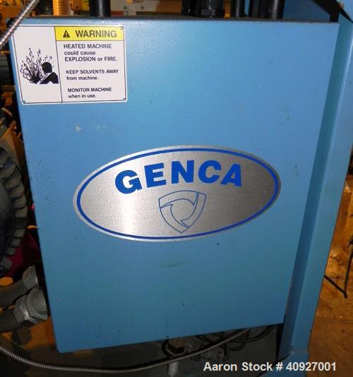 Used Genca Single Screw Extruder, Model EB 100245HF2001WE9179, 1" Screw diameter approximate 28:1 L/D ratio, electrically heated, air cooled, non-vented 3 zone barrel. Water cooled feed with a magnet...