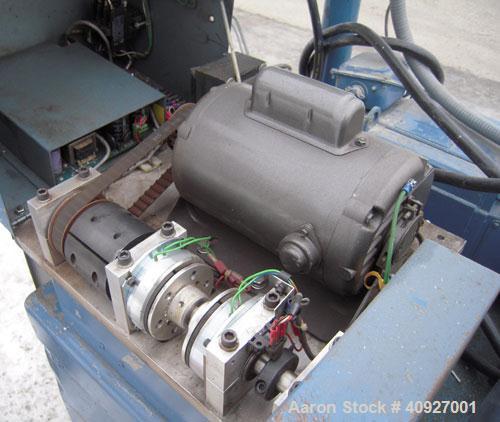 Used Genca Single Screw Extruder, Model EB 100245HF2001WE9179, 1" Screw diameter approximate 28:1 L/D ratio, electrically heated, air cooled, non-vented 3 zone barrel. Water cooled feed with a magnet...