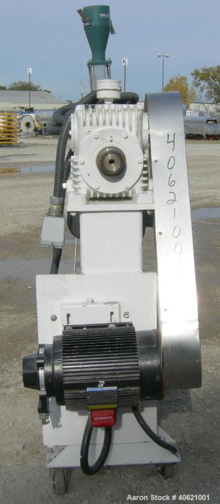 Used Genca 1" Single Screw Extruder, Model GH100-HOH12X1-00, approximately 24 to 1 L/D ratio. Electrically heated, air cooled, 3 zone non-vented barrel. Water cooled feed throat, no hopper. Missing s...