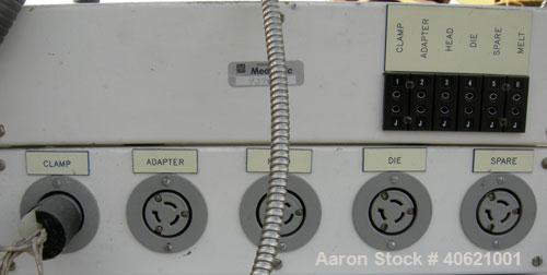 Used Genca 1" Single Screw Extruder, Model GH100-HOH12X1-00, approximately 24 to 1 L/D ratio. Electrically heated, air cooled, 3 zone non-vented barrel. Water cooled feed throat, no hopper. Missing s...
