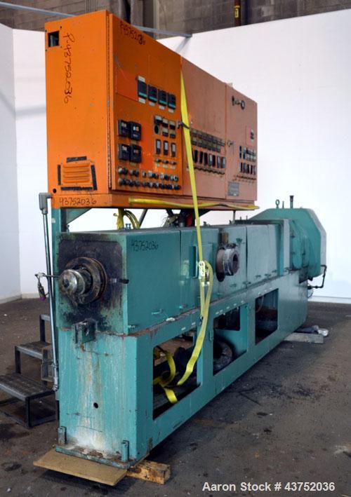 Used Gloucester Engineering 6" Single Screw Extruder, Model 266-001. Approximately 24 to 1 L/D ratio. Electrically heated, water cooled (no system) 5 zone side vented barrel, water cooled feed throat...