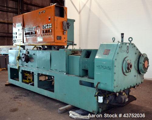 Used Gloucester Engineering 6" Single Screw Extruder, Model 266-001. Approximately 24 to 1 L/D ratio. Electrically heated, water cooled (no system) 5 zone side vented barrel, water cooled feed throat...