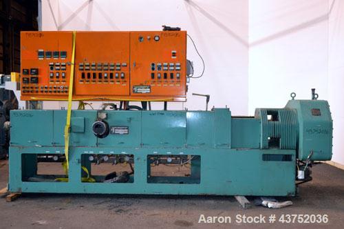 Used Gloucester Engineering 6" Single Screw Extruder, Model 266-001. Approximately 24 to 1 L/D ratio. Electrically heated, water cooled (no system) 5 zone side vented barrel, water cooled feed throat...