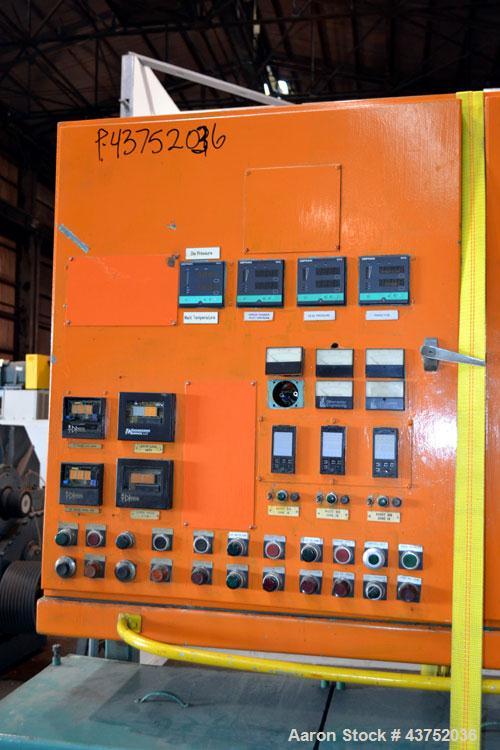 Used Gloucester Engineering 6" Single Screw Extruder, Model 266-001. Approximately 24 to 1 L/D ratio. Electrically heated, water cooled (no system) 5 zone side vented barrel, water cooled feed throat...