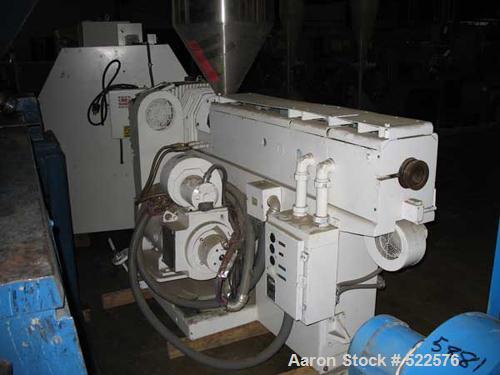 USED: Gloucester 2.5" extruder by Mega Machinery. 24:1 L/D, aircooled non-vented barrel, 40 hp, 1750/2100 rpm DC air cooled motor,stand alone control panel with Mentor II solid state DC drive unitand...