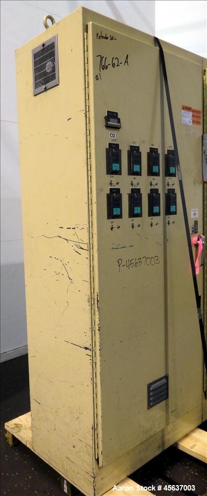 Used Graham Engineering 3-1/2" Single Screw Extruder. 24 to 1 L/D Ratio. Electrically heated, air cooled 5 zone non-vented barrel. Water cooled feed throat with hopper. Driven by a 100hp, 500 volt, 1...