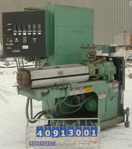 Used HPM 2" Single Screw Extruder, Model 2.0TMC24. Approximate 24:1 L/D ratio.  Electrically heated, air cooled, 3 zone non-vented barrel. Water cooled feed throat with magnet, no hopper. Driven by a...