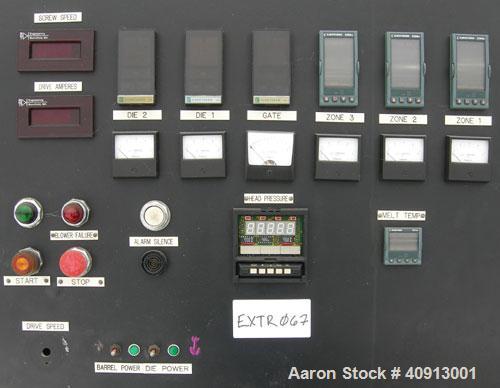 Used HPM 2" Single Screw Extruder, Model 2.0TMC24. Approximate 24:1 L/D ratio.  Electrically heated, air cooled, 3 zone non-vented barrel. Water cooled feed throat with magnet, no hopper. Driven by a...