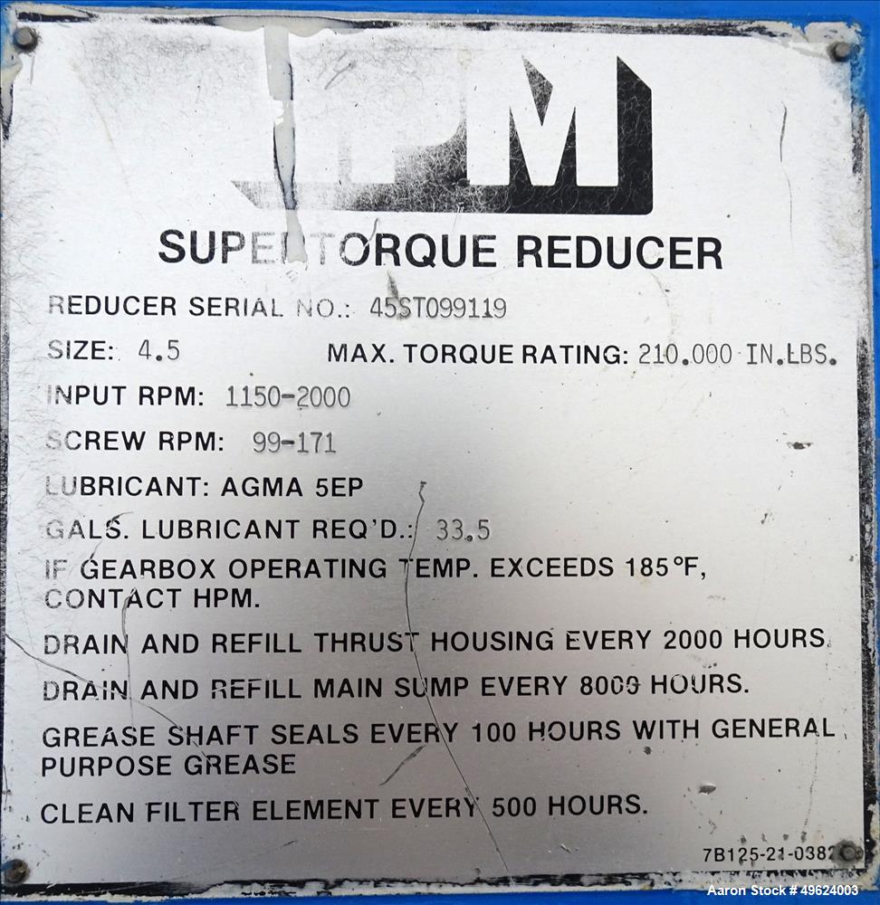 Used HPM 4.5" Single Screw Extruder, Model 4.5-TM-III-30:1