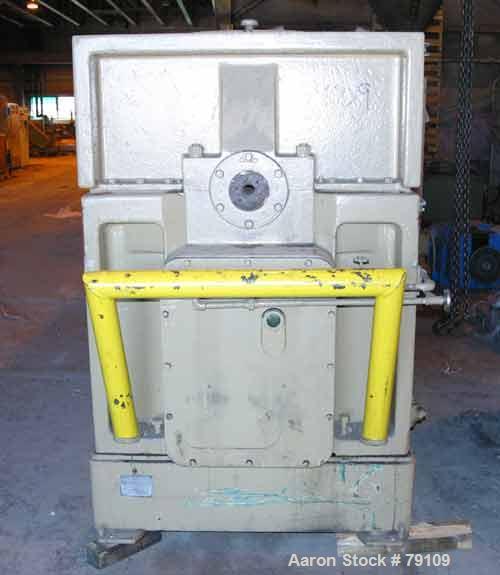 Used HPM 4-1/2" Single Screw Extruder, Model TM-60-45-24. 24:1 L/D ratio. Non-vented 5 zone barrel. Electrically heated, water cooled, with tank, heat exchanger and pump. Water cooled feed throat. No...