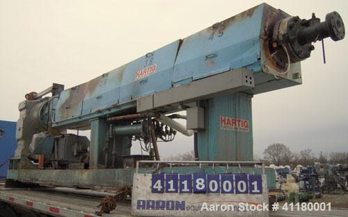 Used Hartig 6" Single Screw Extruder. Model 60/100M24, 24:1 L/D Ratio.  7 zone barrel, electrically heated, water cooled with a 1 1/2 hp pump and heat exchanger, no tank. Water cooled feed with hoppe...