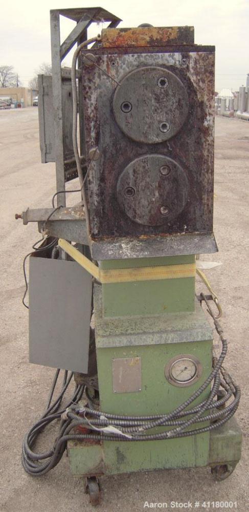 Used Hartig 6" Single Screw Extruder. Model 60/100M24, 24:1 L/D Ratio.  7 zone barrel, electrically heated, water cooled with a 1 1/2 hp pump and heat exchanger, no tank. Water cooled feed with hoppe...