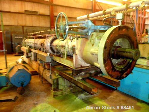 USED: Hartig 8" single screw extruder. Approximately 32:1 L/D ratio. Electrically heated, water cooled, non-vented barrel. Feed throat with hopper/crammer feeder with motor. Driven by a 700 hp DC mot...