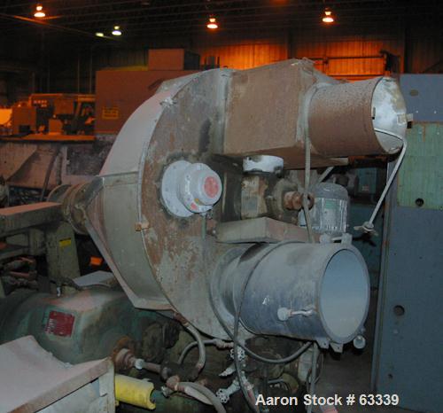 USED: Johnson 2-1/2" Lowboy single screw extruder. 24:1 L/D ratio, electrically heated, water cooled with pump, heat exchanger and holding tank, 4 zone side vented barrel. Water cooled feed with a 1 ...