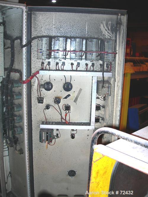 Used Johnson 2.5" Single Screw Extruder, approximately 24:1 L/D ratio. Electrically heated, water cooled, with a closed loop system with tank, heat exchanger and pump. 4 zone side vented (plugged) ba...