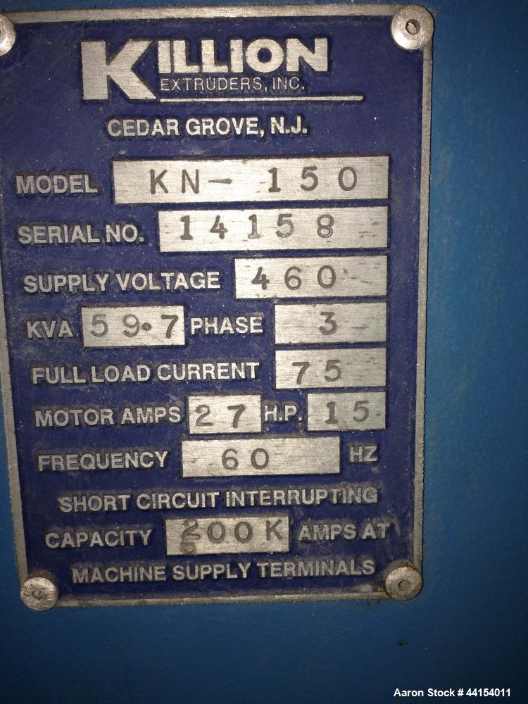 Used Killion 1-1/2” Single Screw Extruder, Model KN-150